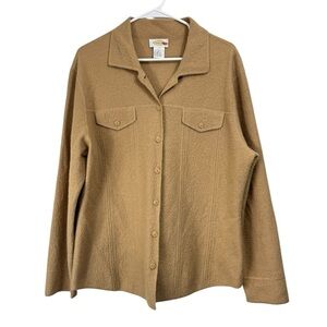Vintage Size Large Tan 100% Wool Button Front Pocket Shirt Chore Outdoor Shacket